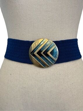 Vintage Charmant Belts Beverly Hills Stretch Waist Belt Art Deco Enamel Buckle S